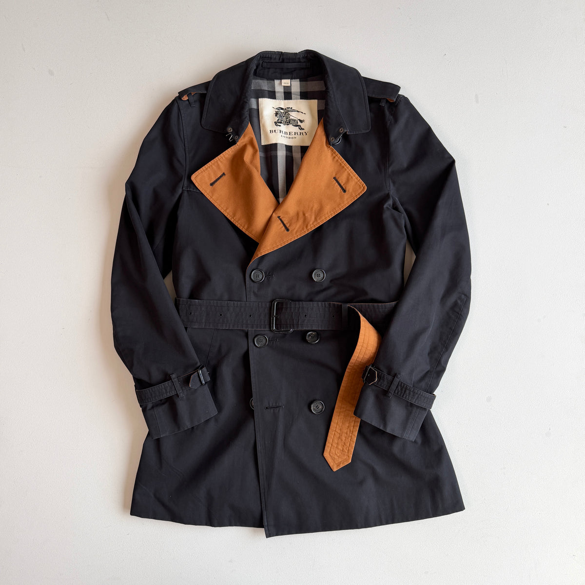 Burberry (38R / 48IT) 100% Cotton Gabardine Contrast Black Trench Coat