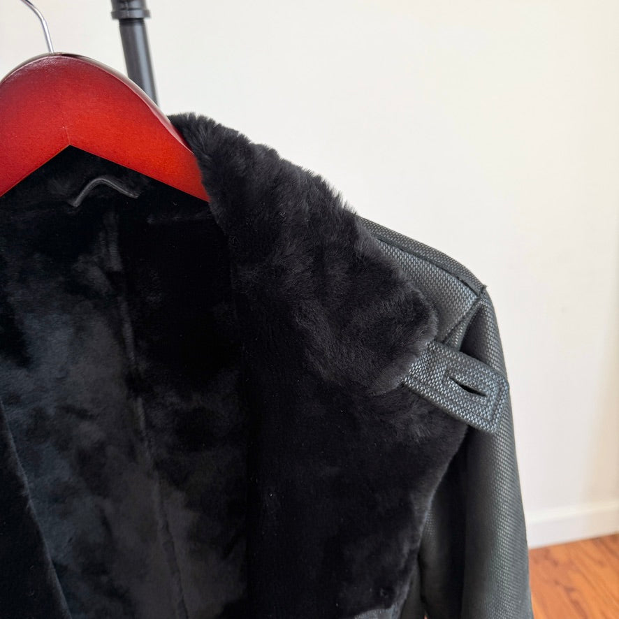 Giorgio Armani (48IT /38R) Lamb Shearling Leather Black Button Coat