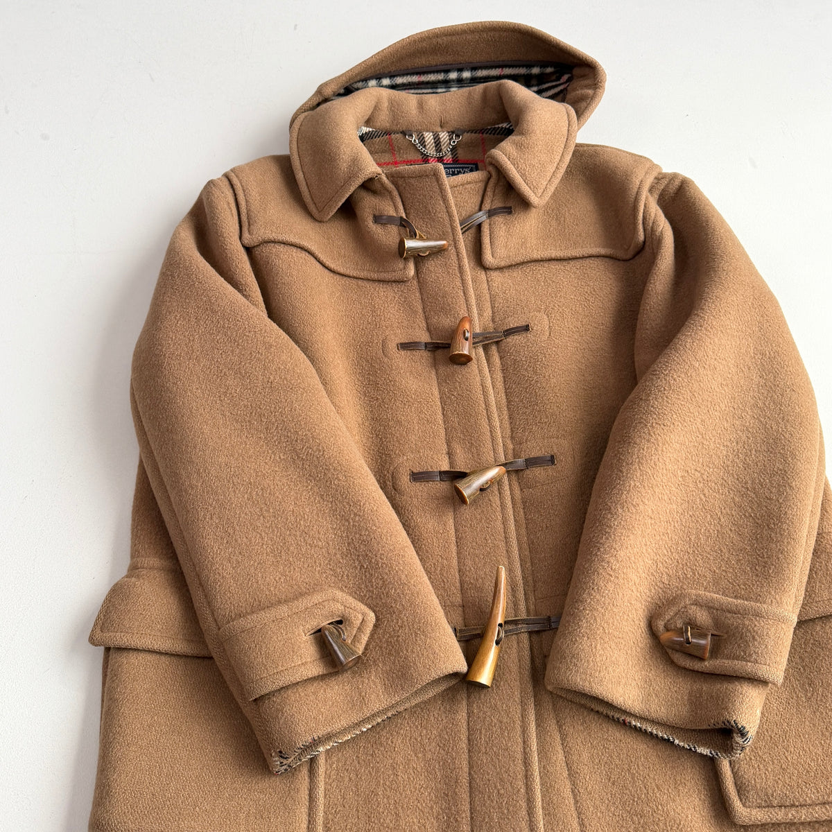 VNTG Burberry London (48) 100% Wool Brown Nova Check Duffle Coat