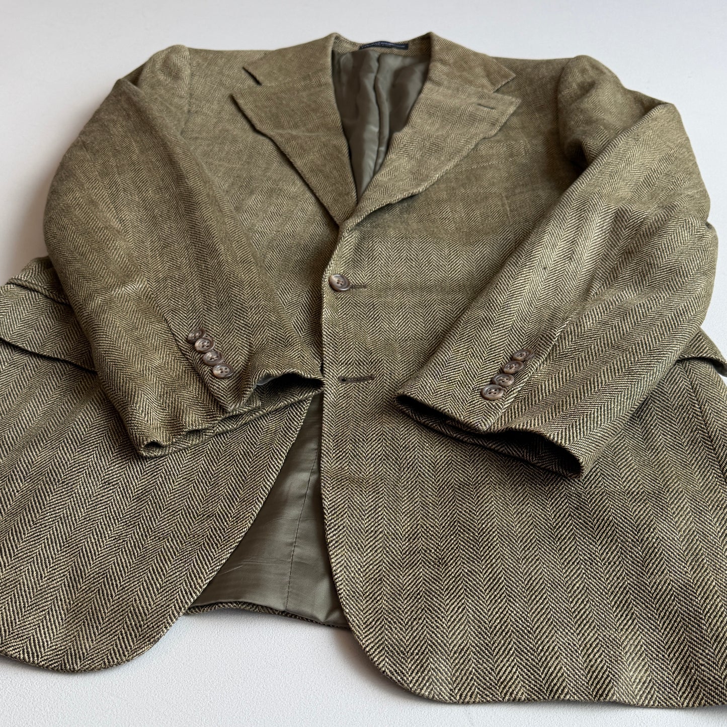 Polo Ralph Lauren (42R) Olive Green 100% Flax Tweed Herringbone Sport Coat