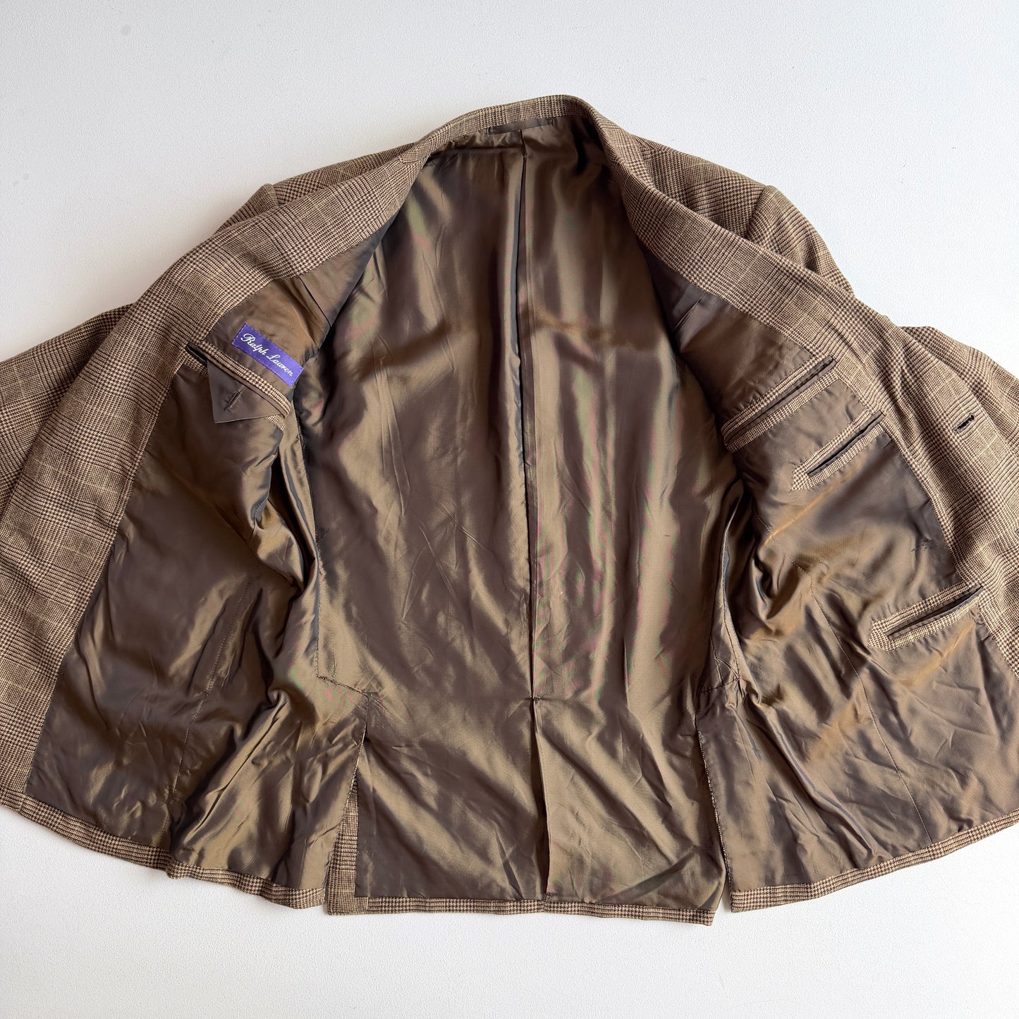 Ralph Lauren Purple Label (40R) Wool Flannel Glen Plaid Brown Sports Coat
