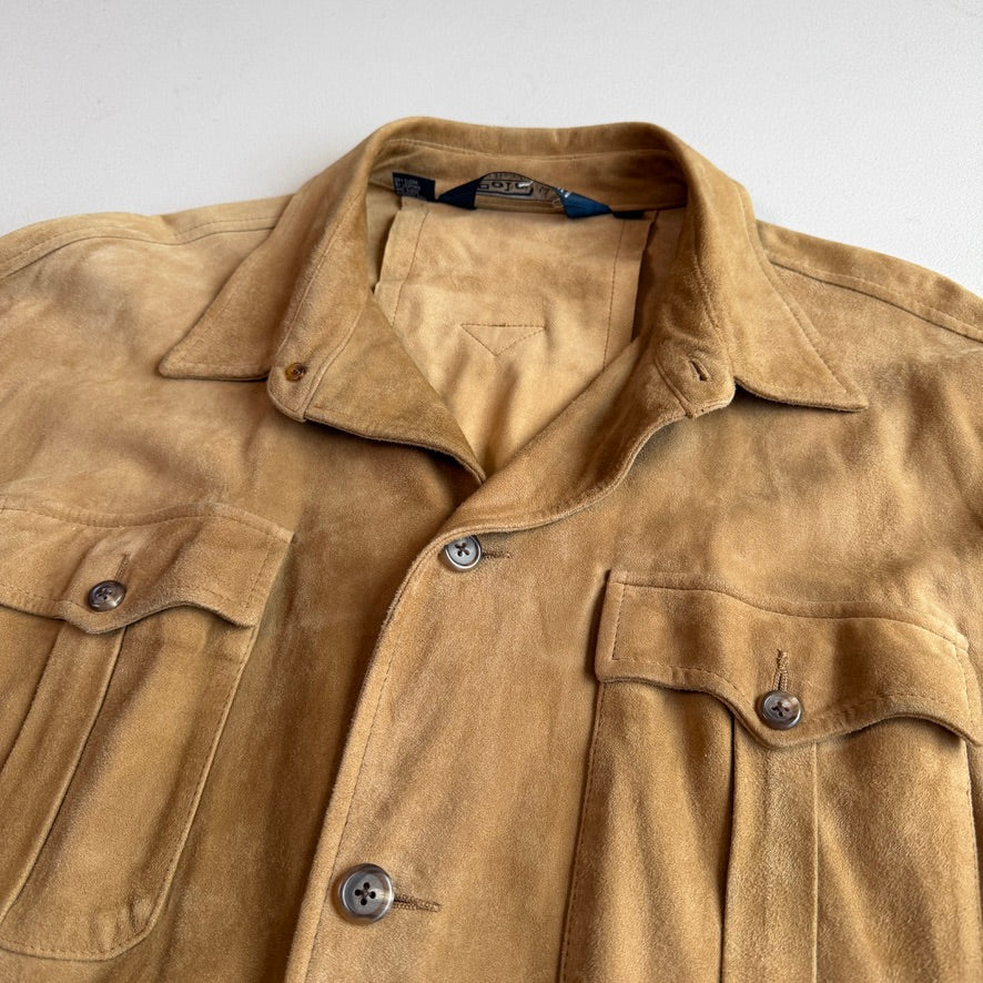 Polo Ralph Lauren (XL) Suede Leather Safari Belted Tan Jacket Coat