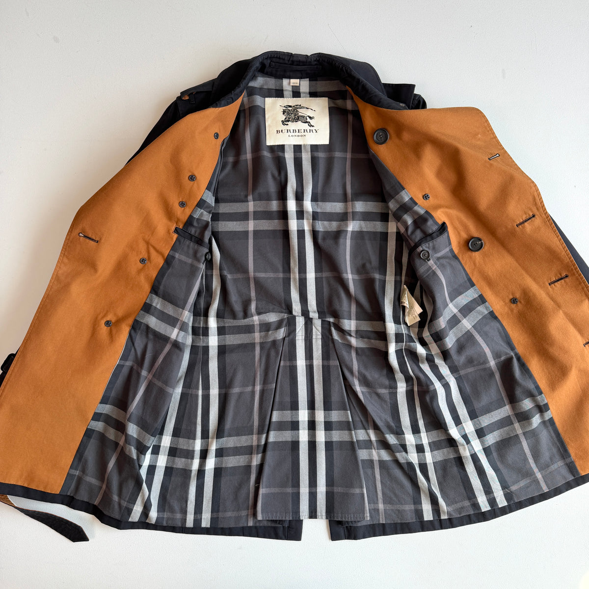 Burberry (38R / 48IT) 100% Cotton Gabardine Contrast Black Trench Coat