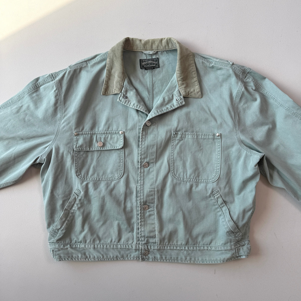 VNTG Ralph Lauren Polo Country (XL) Mint Green Cotton Twill Trucker Jacket