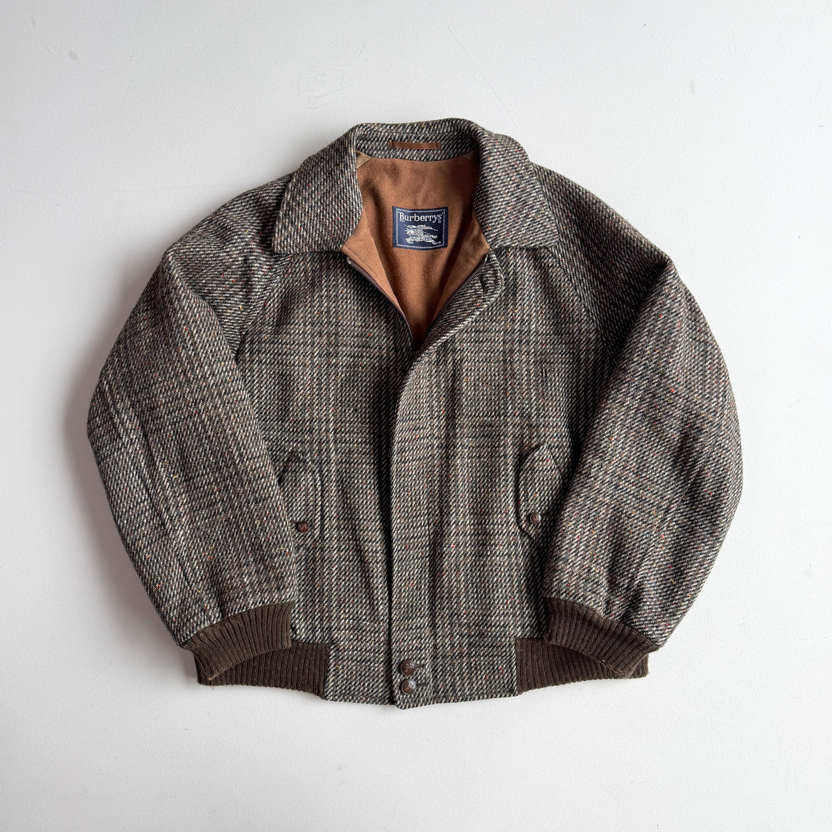 VNTG Burberry (XL) Tweed Melange Wool Raglan Sleeve Bomber Jacket