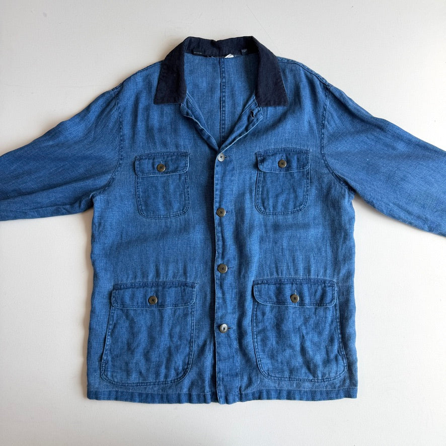 VNTG Polo Ralph Lauren (L) 100% Linen "bleu de travail" Indigo Chore Workwear Coat