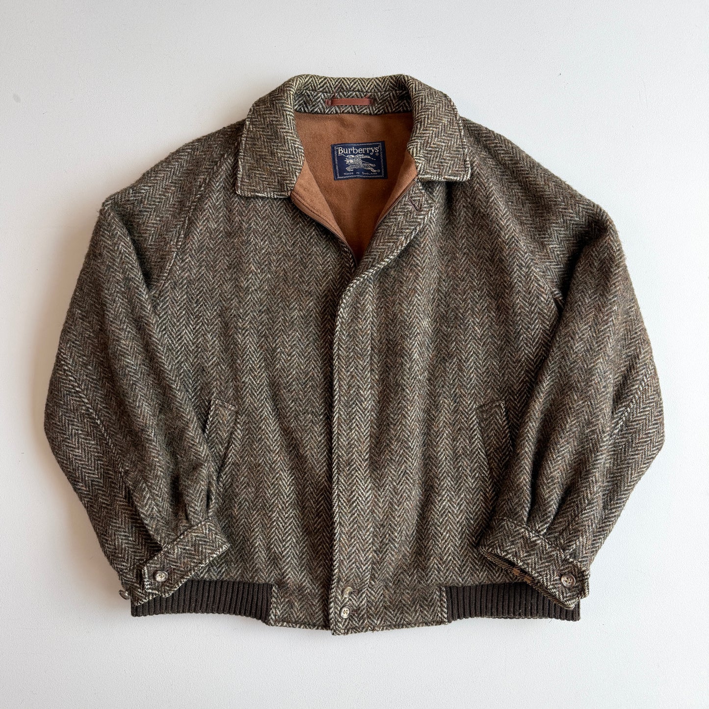 VNTG Burberry (46R) Tweed Wool Raglan Sleeve Brown Jacket