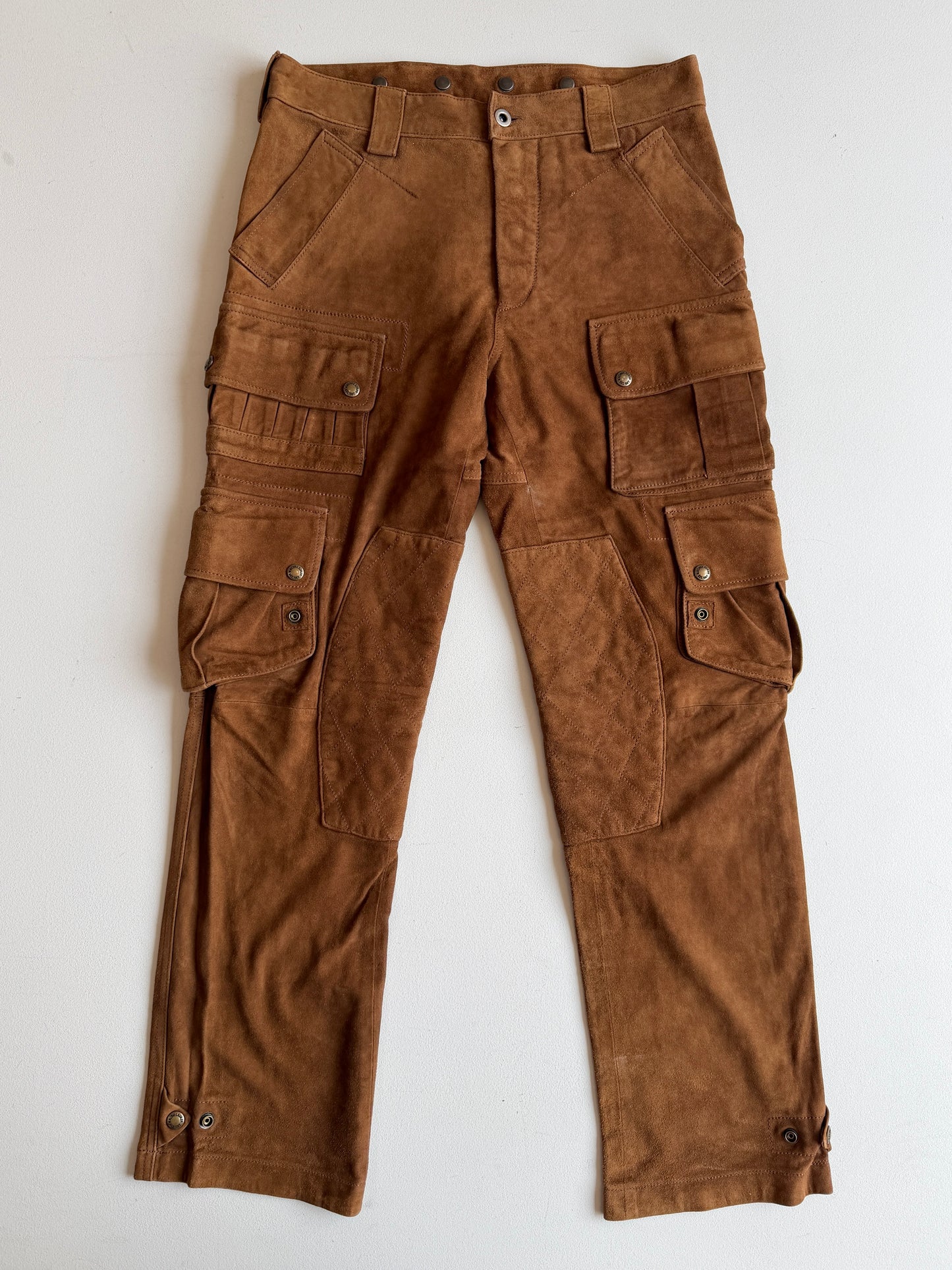 Polo Ralph Lauren (32x30) Suede Leather Cargo Motorcycle Tawny Brown Pants