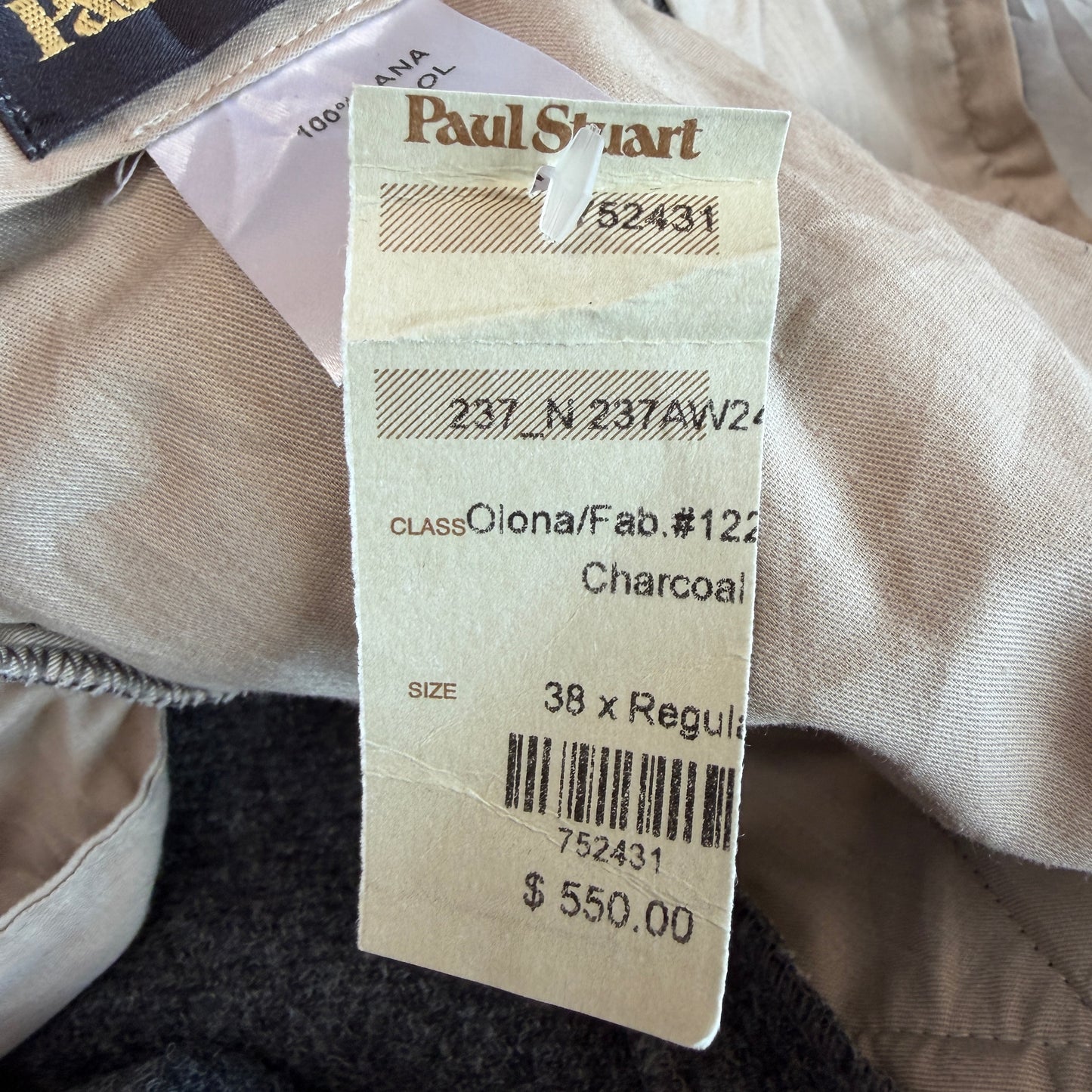 NWT Paul Stuart (38x32) Pleated Side-Tab Tweed Wool Gray Pants
