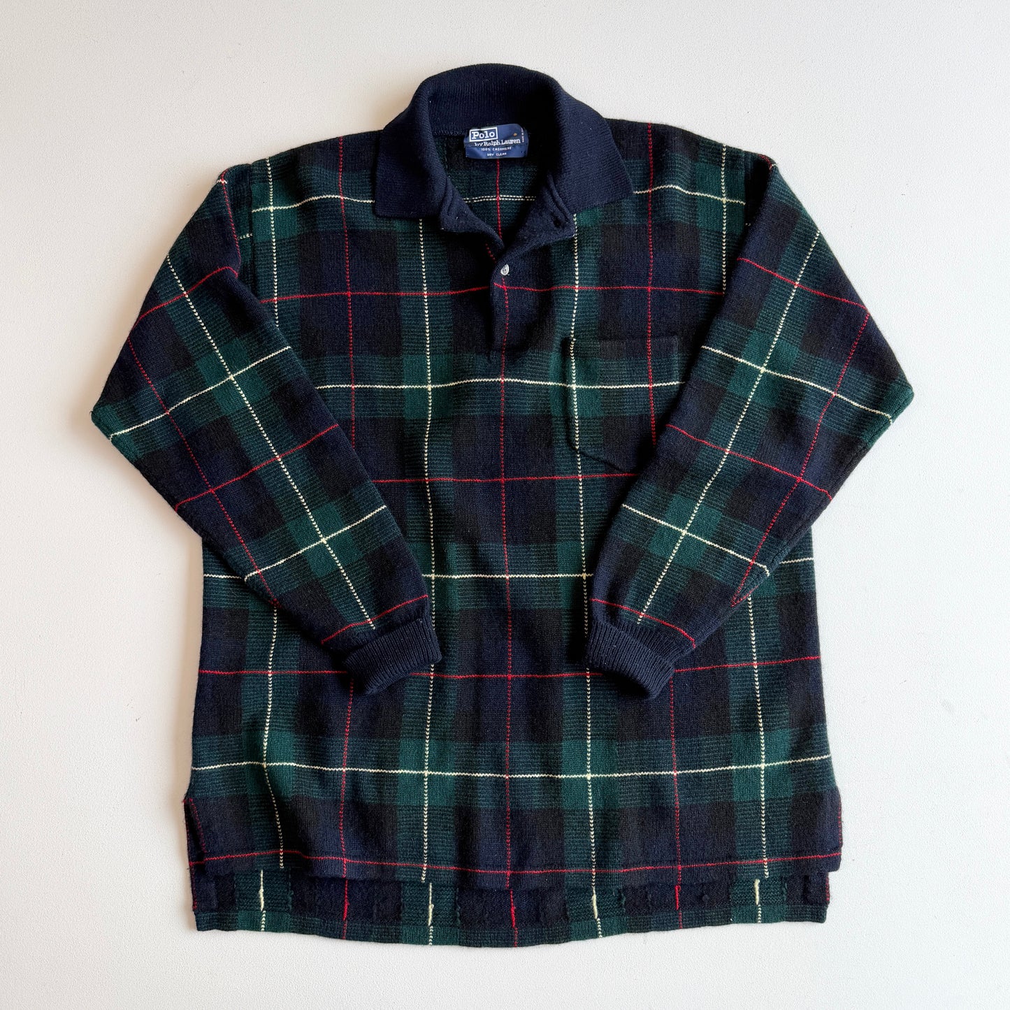 VNTG Polo Ralph Lauren (L) 100% Cashmere Tartan Plaid Collared Pullover Sweater
