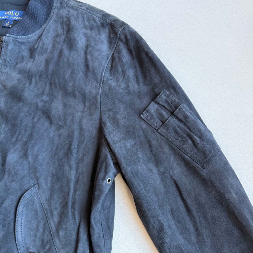 Polo Ralph Lauren (L) Navy Blue Goat Suede Leather Bomber Jacket