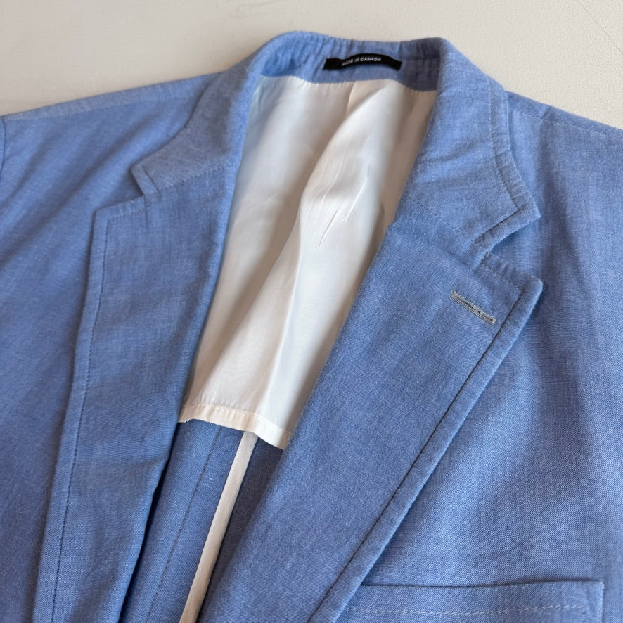 J.Press (44L) Sky Blue Chambray 3/2 Roll Lightly Structured Sport Coat