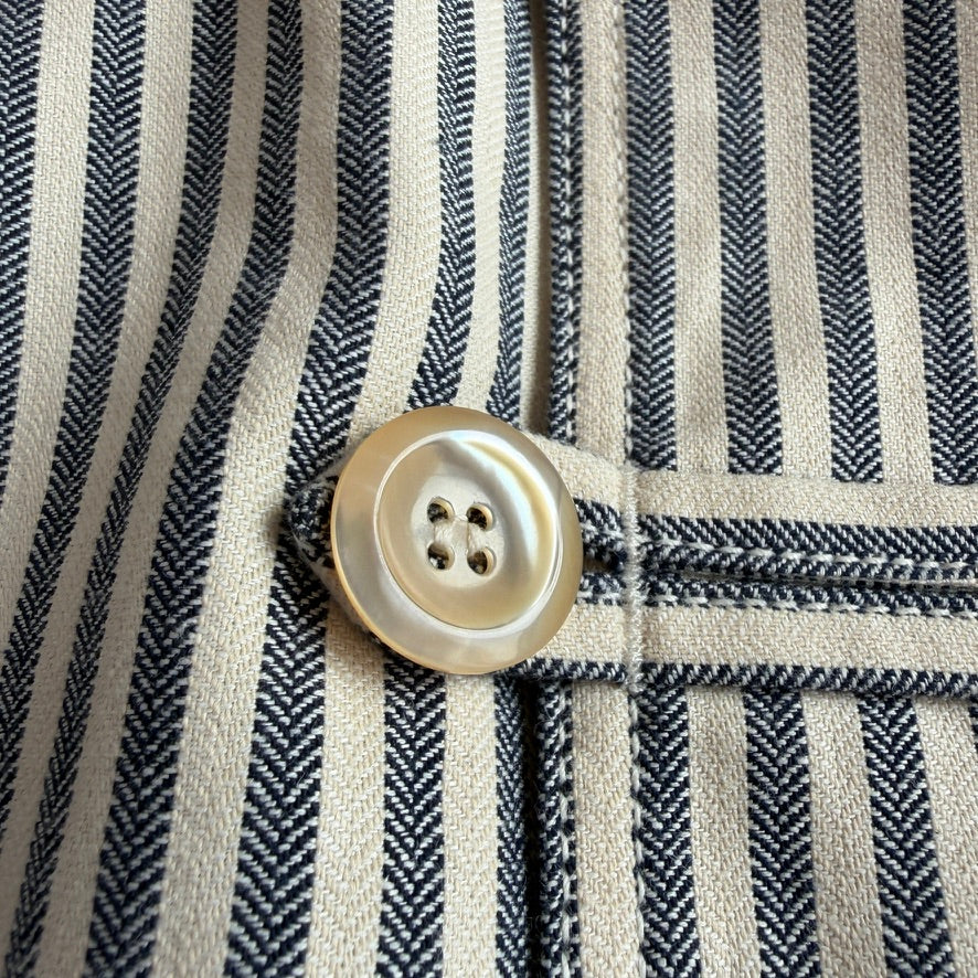 Drake's London (44) Blue and Ecru Stripe Cotton-Linen Deck Chore Jacket