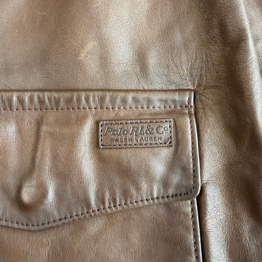 NWT Polo Ralph Lauren (L) A2 Bomber Farrington Leather Brown Jacket