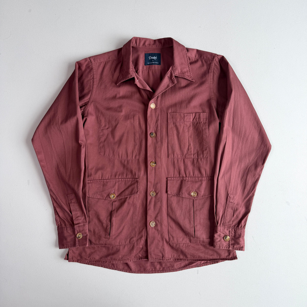 Drake's London (S) Maroon Cotton/Cashmere Chore Work Overshirt