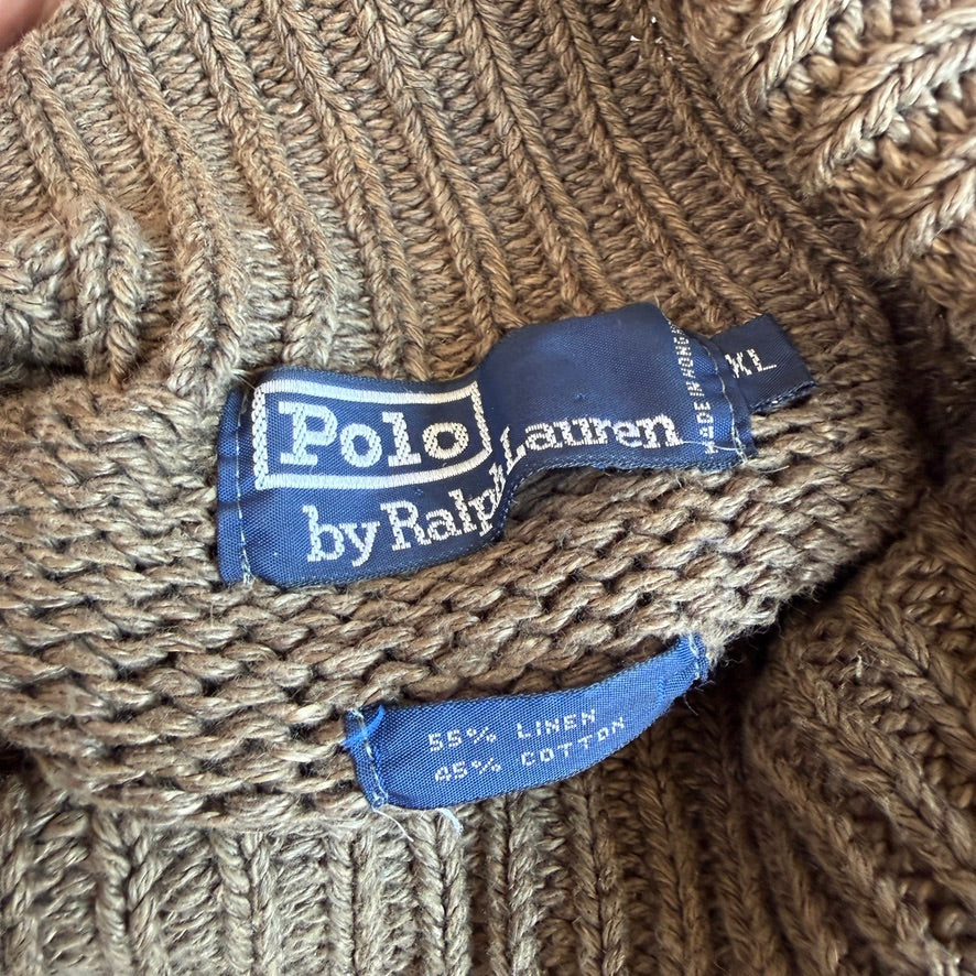 VNTG Polo Ralph Lauren (XL) Linen/Cotton Cedar Brown Turtleneck Sweater