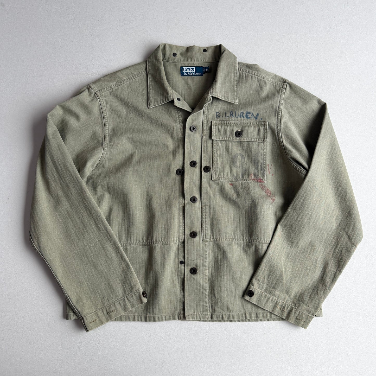 Polo Ralph Lauren (XL) WWII Military Herringbone Sage Cotton Fatigue Jacket
