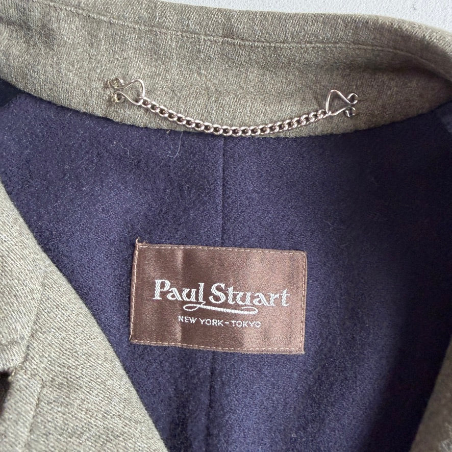 Paul Stuart (40R) Sage 100% Wool Twill Lined Balmacaan Car Coat
