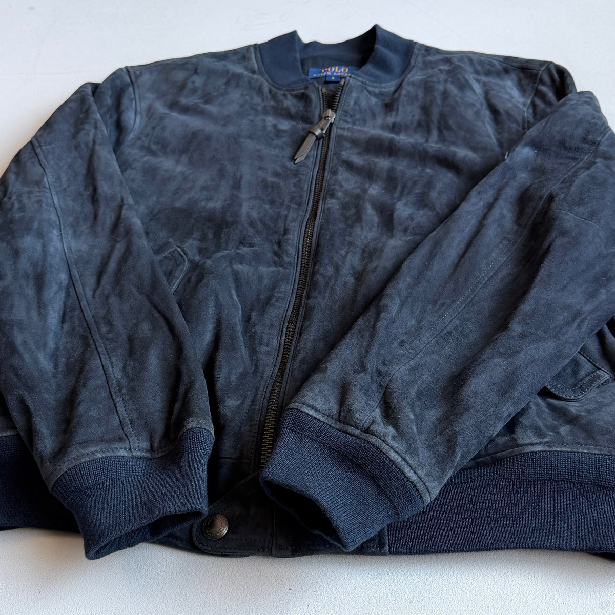Polo Ralph Lauren (L) Navy Blue Goat Suede Leather Bomber Jacket