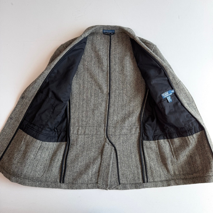 Polo Ralph Lauren (40R) Half-Norfolk Wool Tweed Leather Trim Sport Coat
