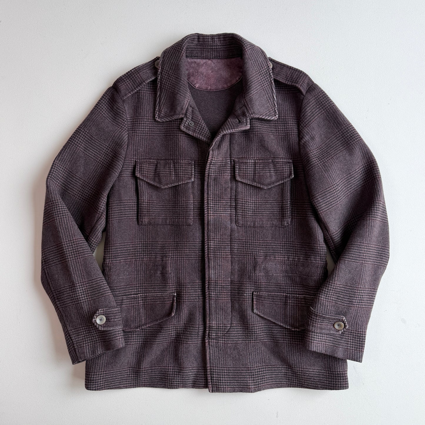 Boglioli (54IT / XL) 100% Cashmere Glen Plaid Maroon Field Jacket