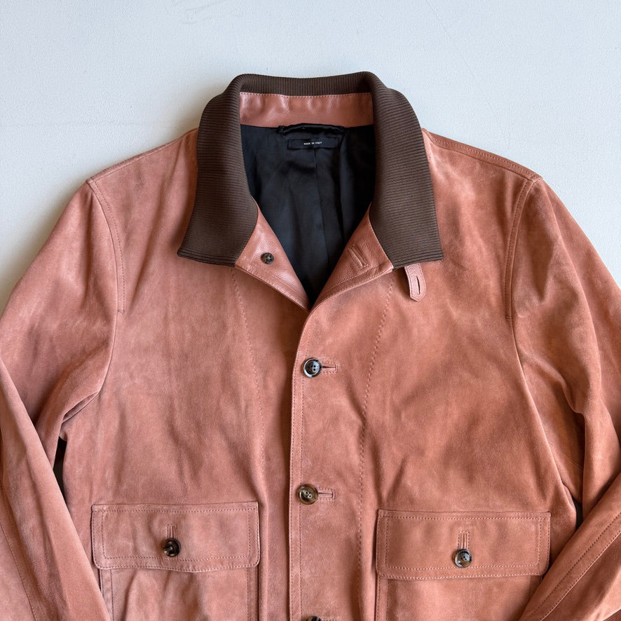 MINT! Tom Ford (50 IT) Blush Clay Calfskin Suede Leather Bomber-Style Jacket
