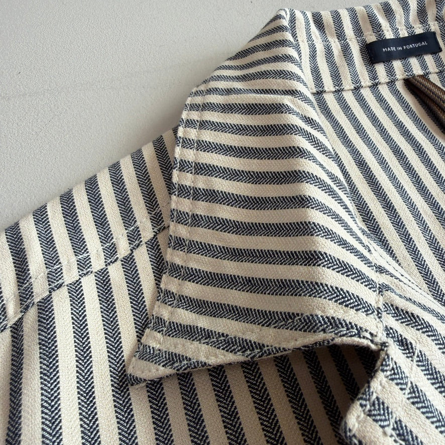 Drake's London (44) Blue and Ecru Stripe Cotton-Linen Deck Chore Jacket