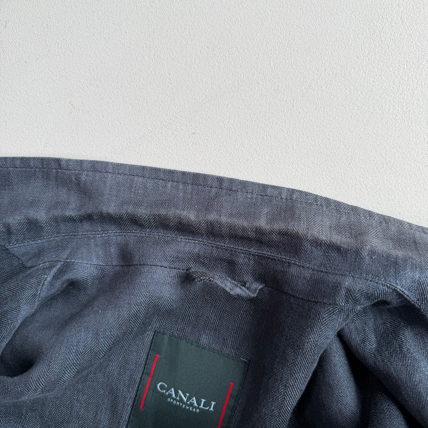 Canali (52 / L) Half-Norfolk 100% Linen Slate Blue Unstructured Sport Coat