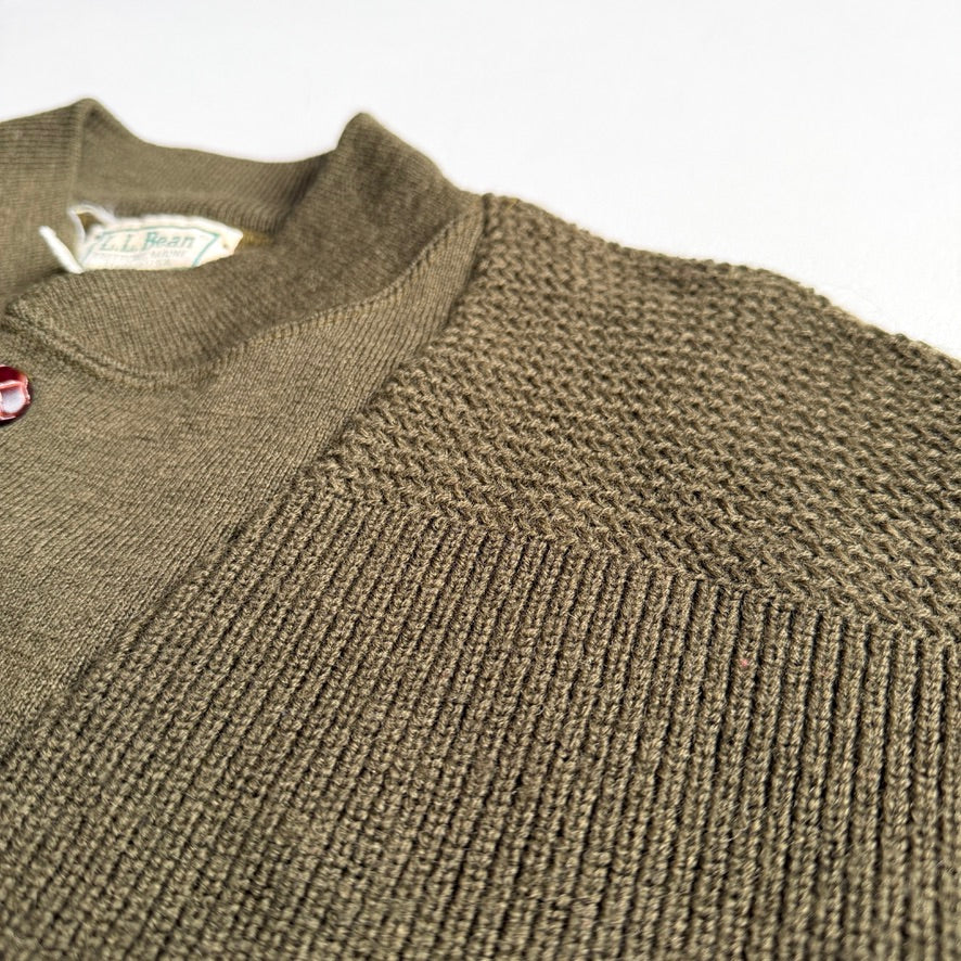 VNTG LL Bean (L) "Jeep" WWII Wool Olive Green Henley Sweater
