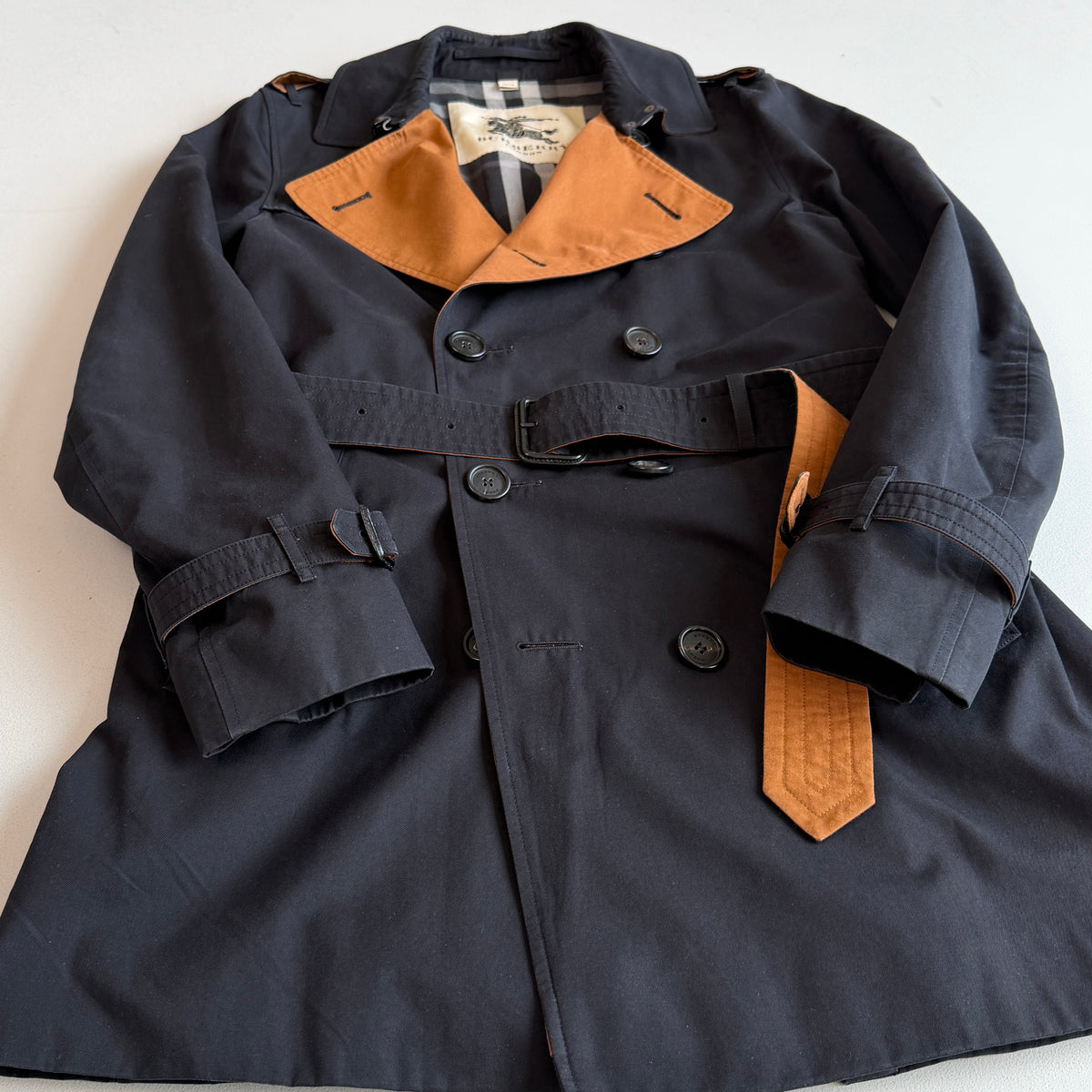 Burberry (38R / 48IT) 100% Cotton Gabardine Contrast Black Trench Coat
