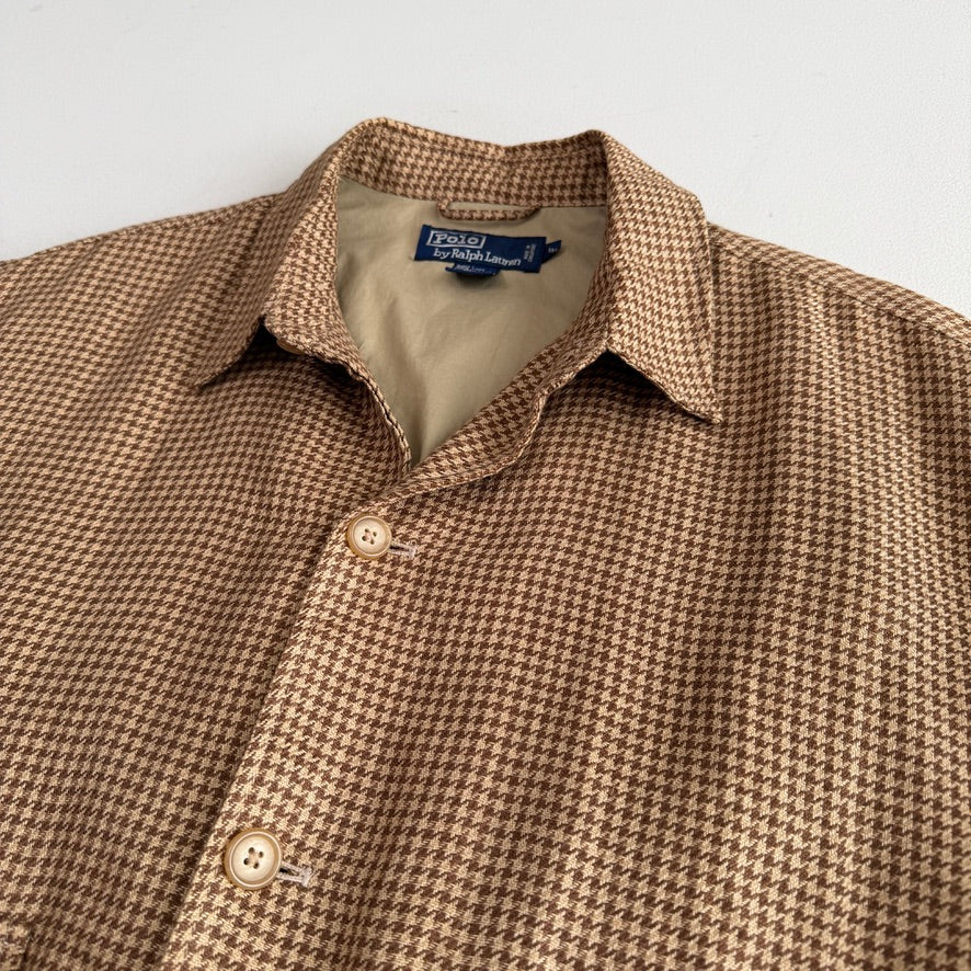 VNTG Polo Ralph Lauren (L) 100% Linen Houndstooth Button Bomber-Style Jacket