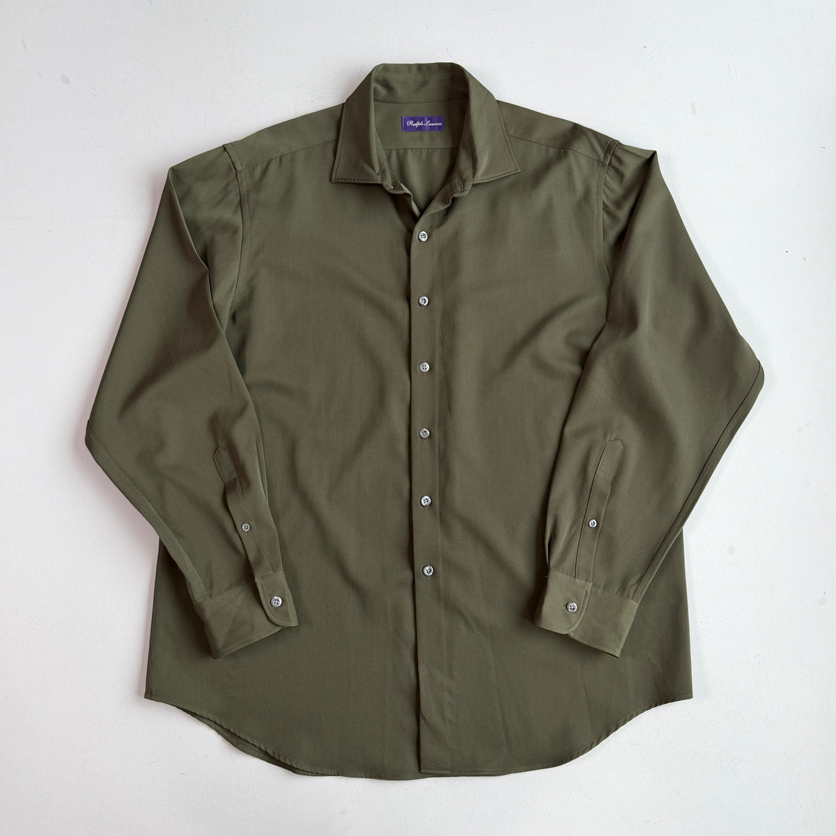 Ralph Lauren Purple Label (XL) 100% Wool Forest Green Button Shirt