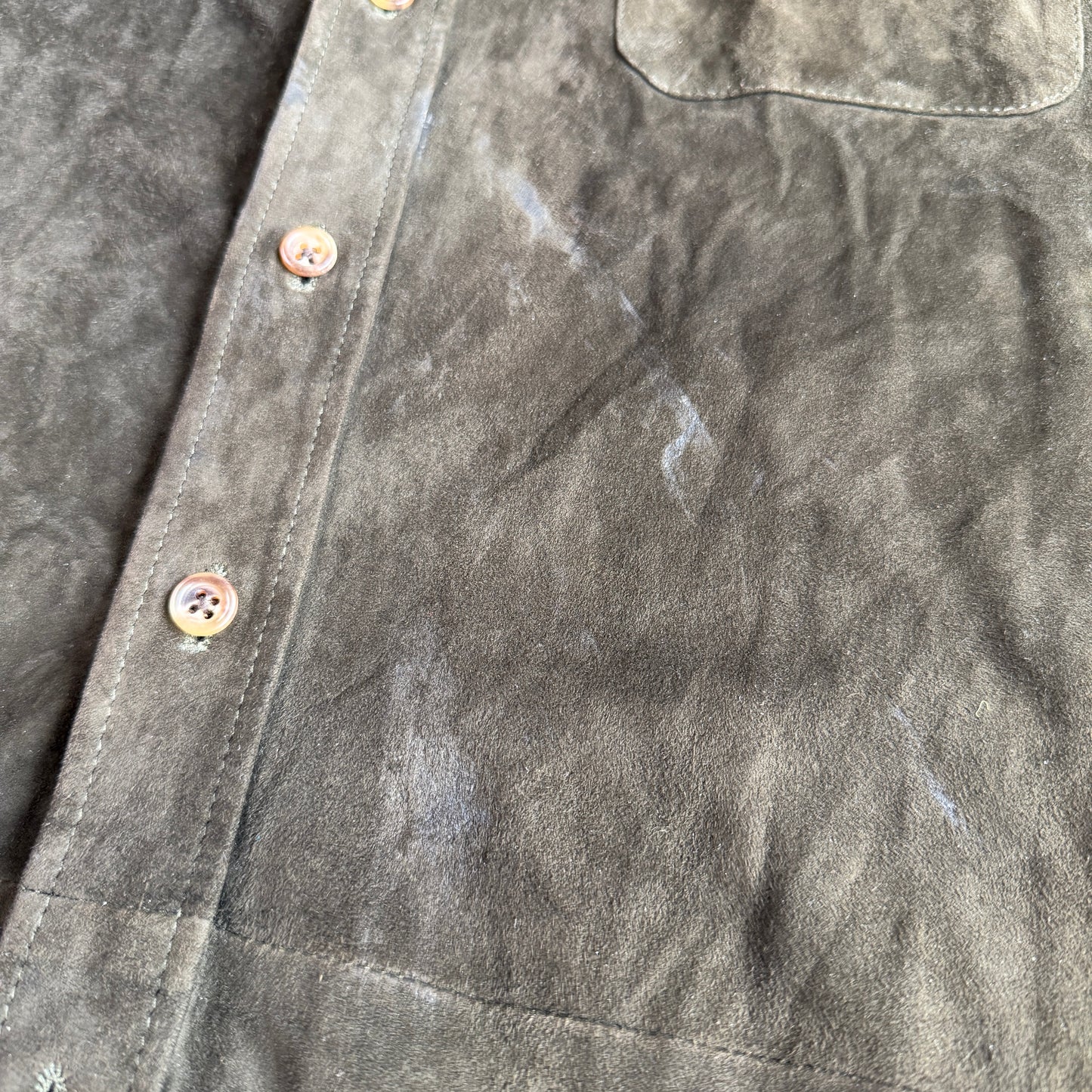 Ralph Lauren Purple Label (L) Olive Green/Brown Goat Suede Leather Shirt