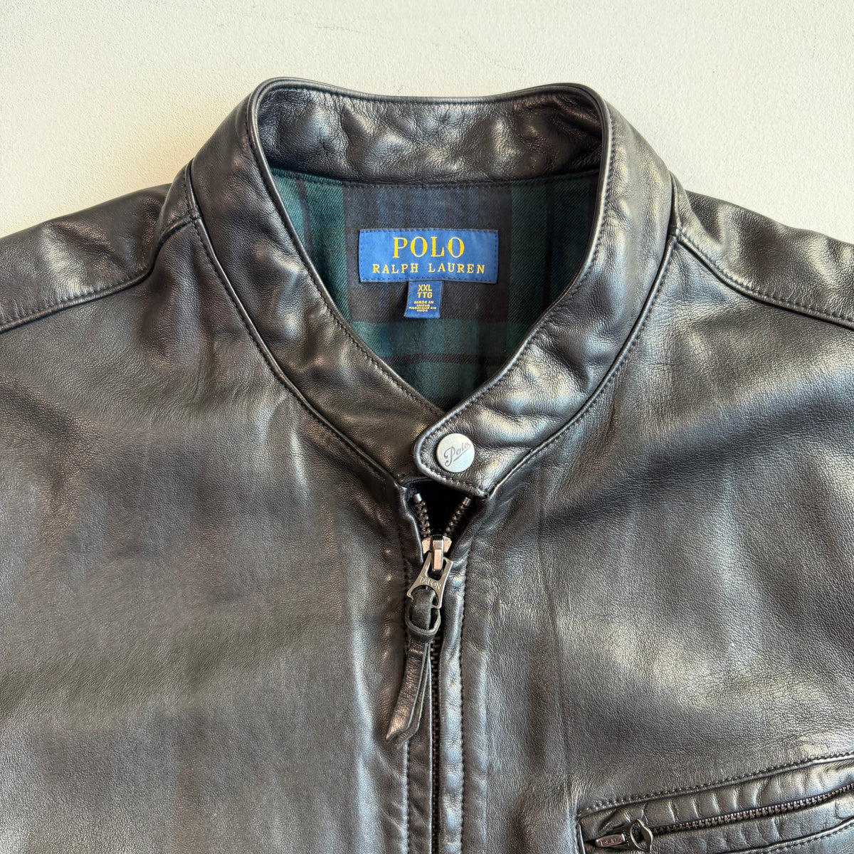 Polo Ralph Lauren (2XL) Midnight Brown Sheep Leather Cafe Racer Motorcycle Jacket