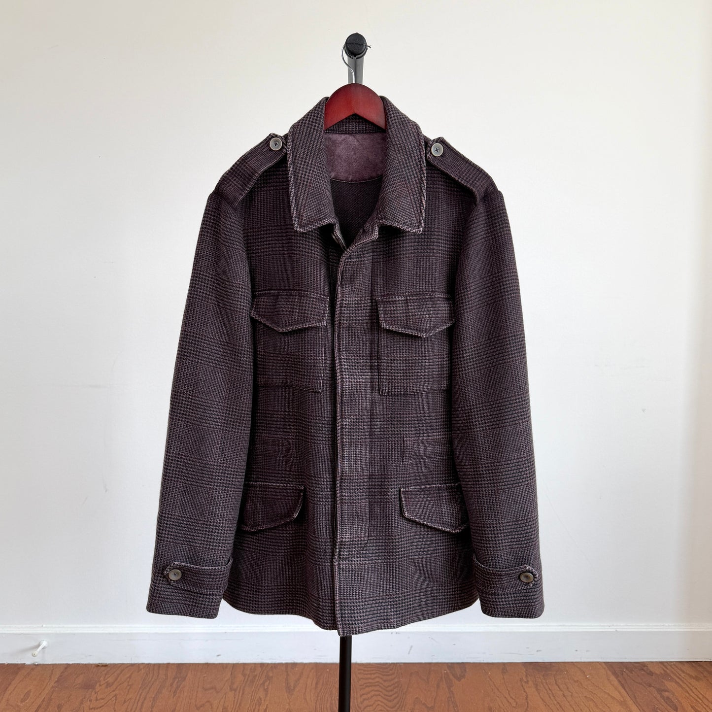 Boglioli (54IT / XL) 100% Cashmere Glen Plaid Maroon Field Jacket
