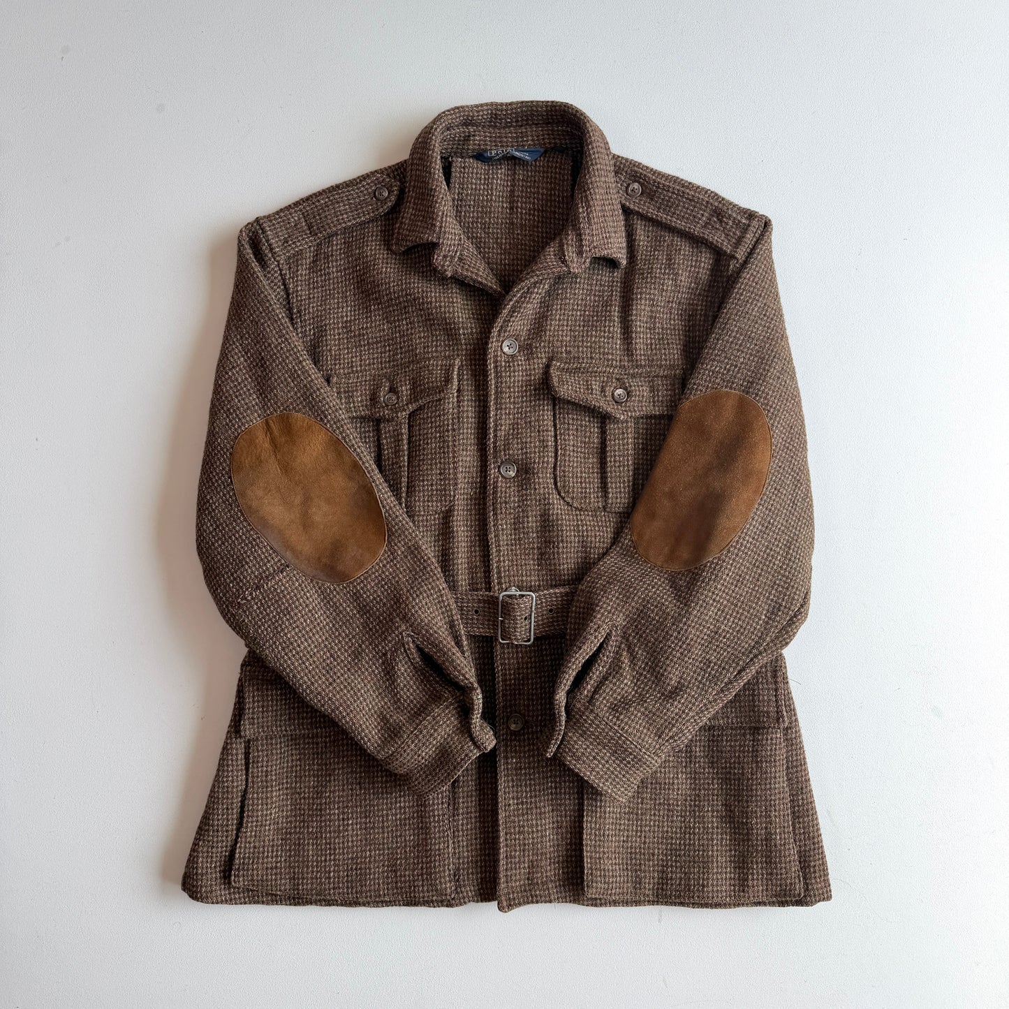 VNTG Polo Ralph Lauren (XL) Norfolk Wool Tweed Belted Melange Jacket Coat