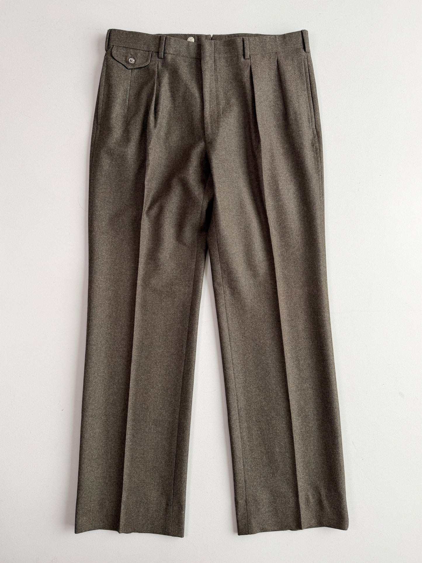 VNTG Polo Ralph Lauren (37x34) Wool Flannel Pleated Olive Trousers Pants