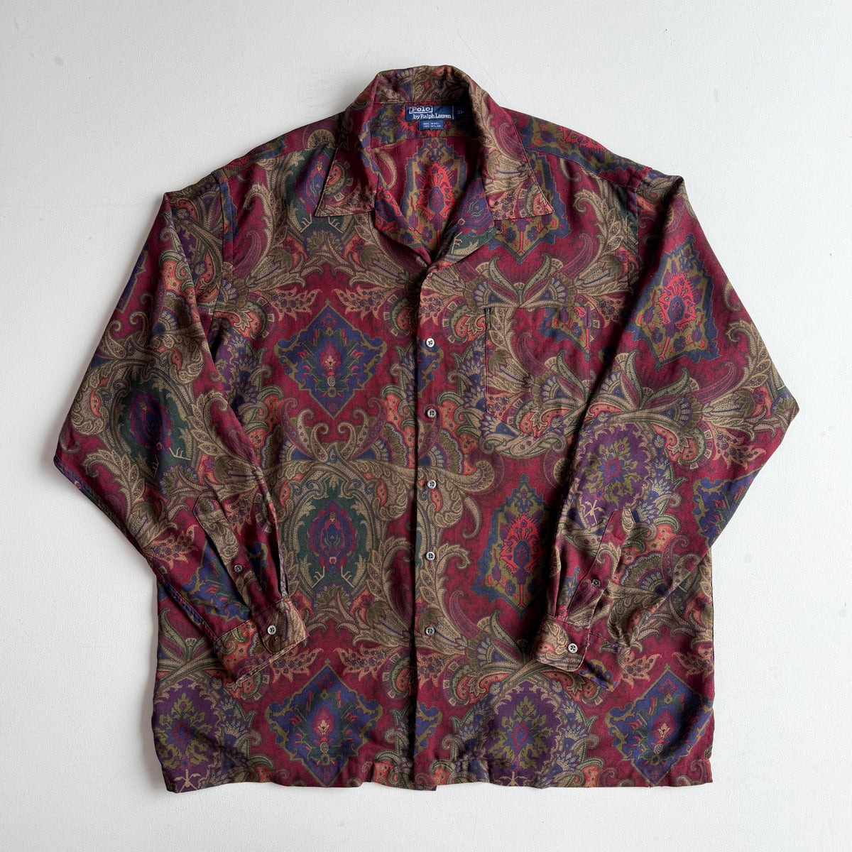 VNTG Polo Ralph Lauren (XL) Wool Paisley Maroon Camp Collar Shirt