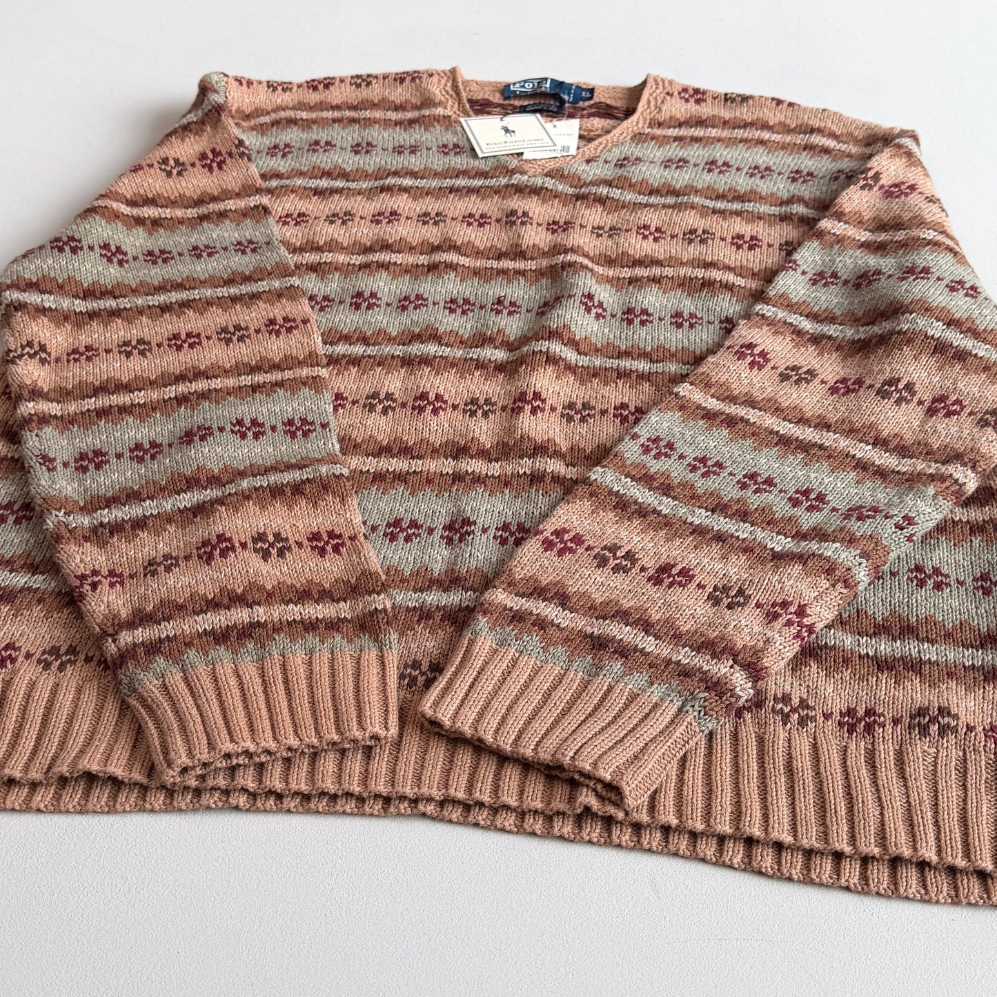 NWT Polo Ralph Lauren (XL) Linen/Cotton Fair Isle Folk Knit Sweater