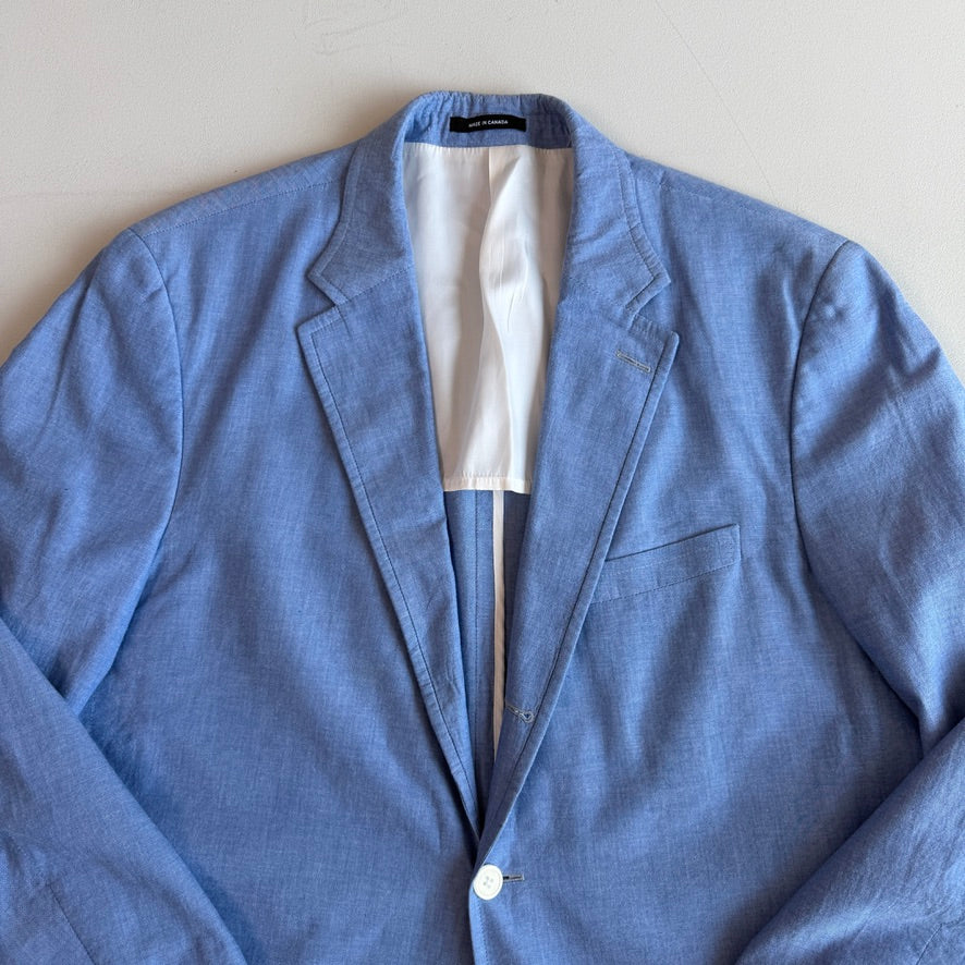J.Press (44L) Sky Blue Chambray 3/2 Roll Lightly Structured Sport Coat