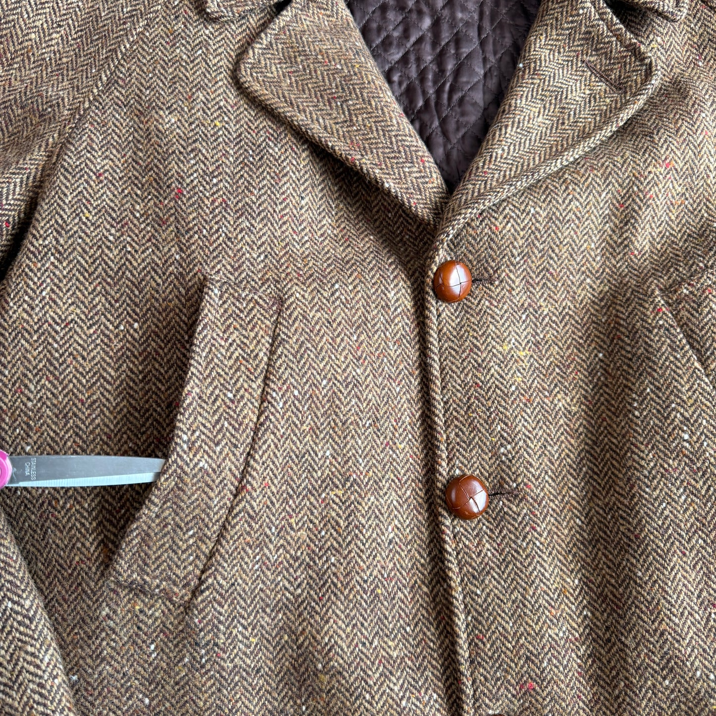 VNTG Paul Stuart (54) Tweed Wool Belted Balmacaan Norfolk-Style Field Coat