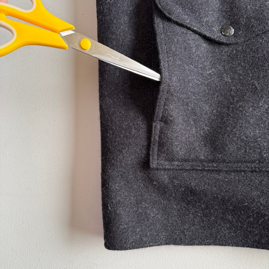 Filson (L) Shearling Collar Charcoal Mackinaw Wool Packer Coat