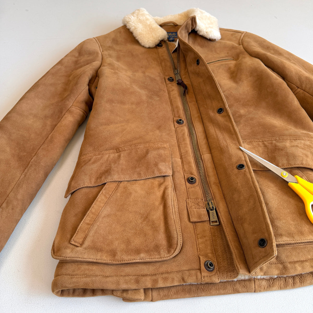 NWT Polo Ralph Lauren (S) Shearling Lamb Suede Leather Car Coat