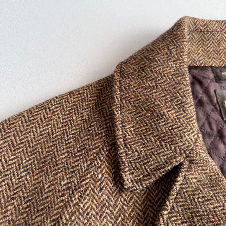VNTG Paul Stuart (54) Tweed Wool Belted Balmacaan Norfolk-Style Field Coat