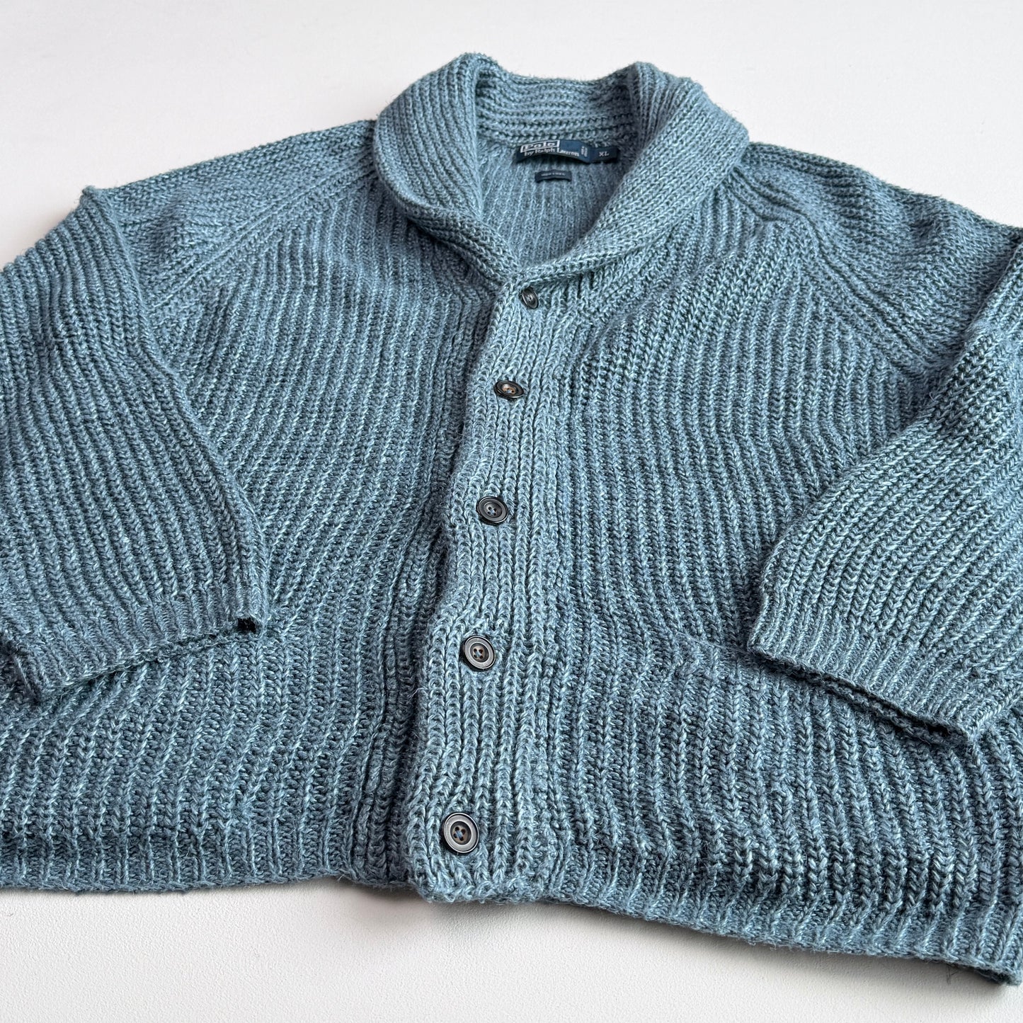 VNTG Polo Ralph Lauren (XL) Slate Blue 100% Linen Cardigan Sweater