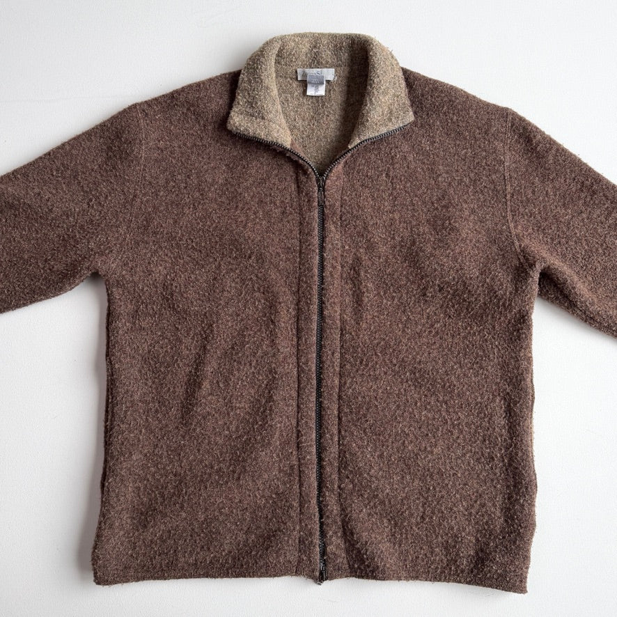 Zenga Sport (M) Wool-Blend Mottled Boucle Red Brown Jacket