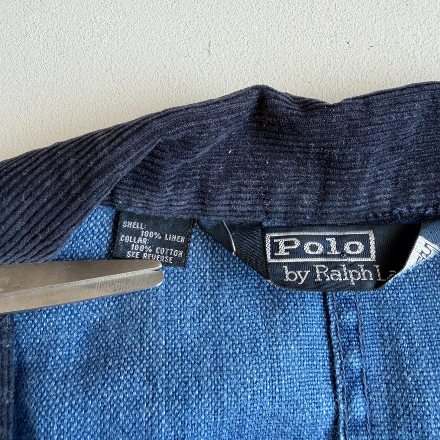 VNTG Polo Ralph Lauren (L) 100% Linen "bleu de travail" Indigo Chore Workwear Coat