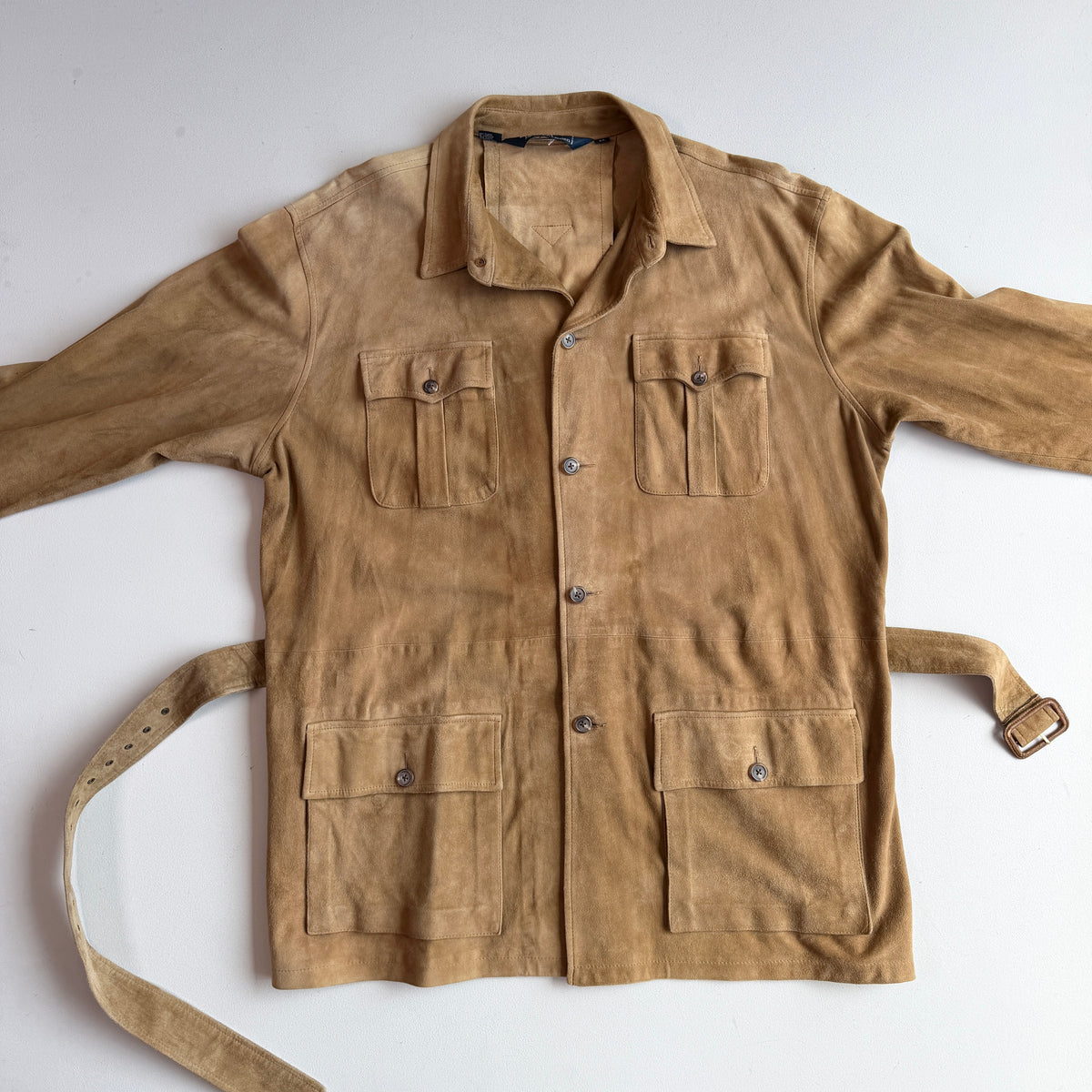 Polo Ralph Lauren (XL) Suede Leather Safari Belted Tan Jacket Coat