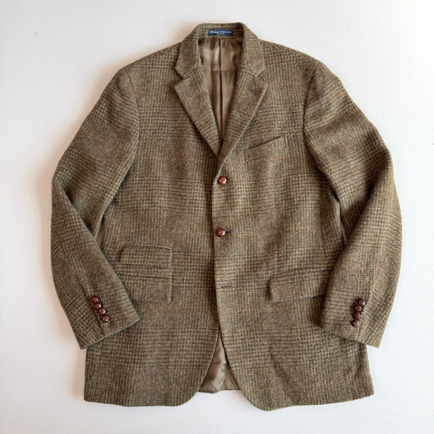 Polo Ralph Lauren (44L) Tweed Wool Olive Red Overcheck Sport Coat