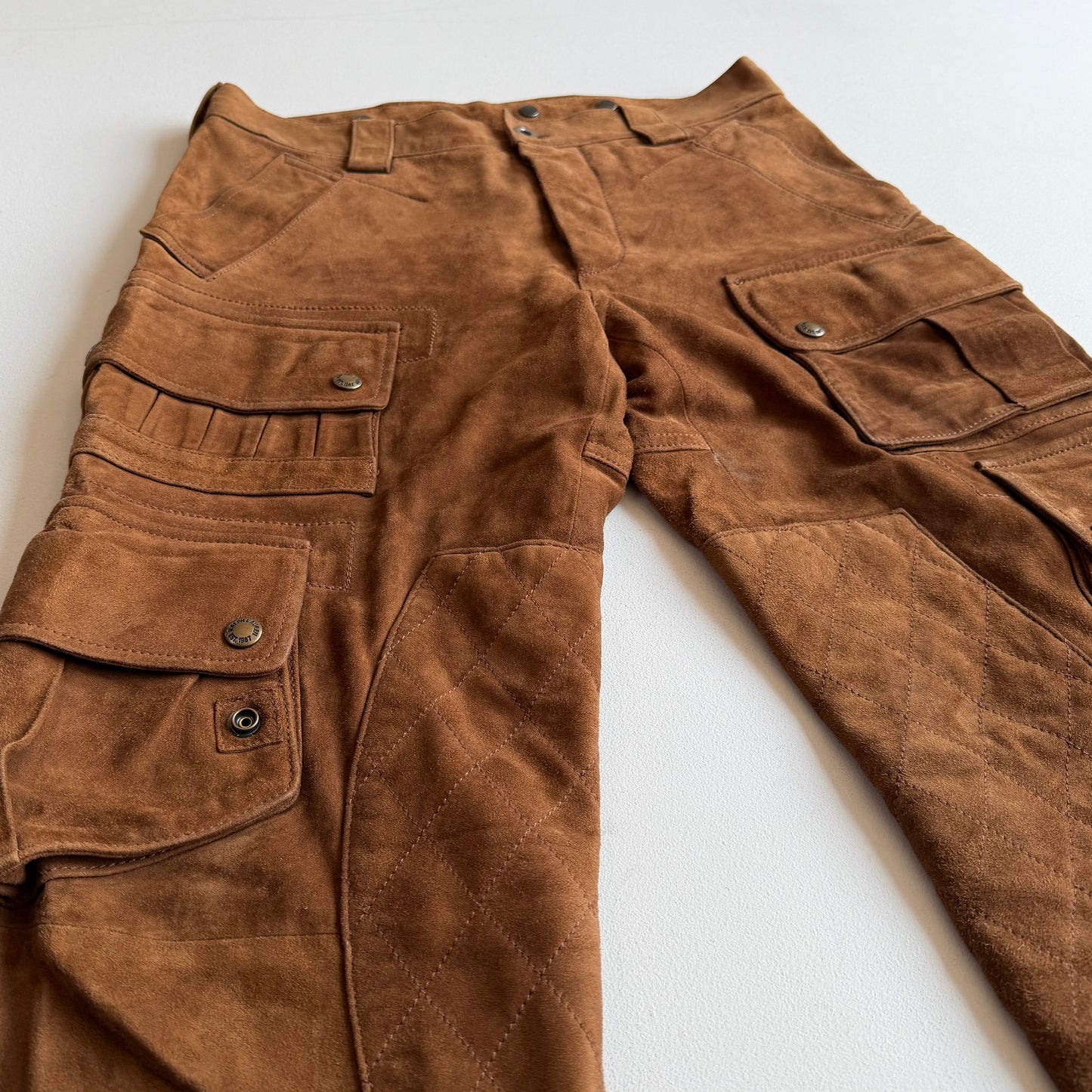 Polo Ralph Lauren (32x30) Suede Leather Cargo Motorcycle Tawny Brown Pants